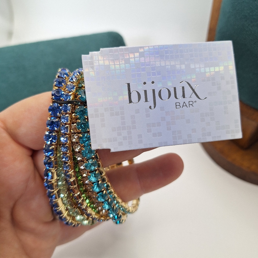 Bijoux Bar Multi-Row Crystal Stretch Bracelet – Gold Tone – NWT - Picture 3 of 7
